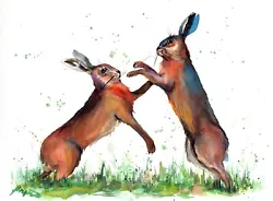 Buy Original Watercolor 2 Hare Handmade Painting Animals Art 7 X10  By Anne Gorywine • 28.94£