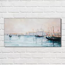 Buy Glass Print 100x50 Painting Sea Port Harbor Boats Picture Wall Art Home Decor  • 89.99£