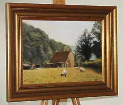 Buy KEN BIZON (b.1927) Original Oil Painting Sheep Grazing In A Pasture By A Farm • 375£