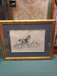 Buy Original Watercolour Painting - Horse With Hounds, By Marine Oussedik, 1993 • 85£