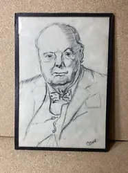 Buy Original Winston Churchill Pencil Charcoal Sketch Portrait On Paper Vintage • 19.99£