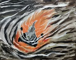 Buy Surrealist Oil Painting Cat Dream Goldfish Pond Swimming Landscape Art A. Joli • 107.49£
