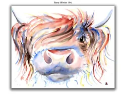 Buy Original 8x10” Watercolour Painting Highland Cow Face By Ilona Winter • 30£