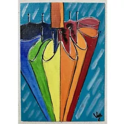 Buy ACEO ORIGINAL PAINTING Mini Collectible Art Card Signed Rainbow Umbrella Ooak • 8.25£