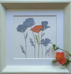 Buy Watercolor Cute Gift,  Simple Red Flower, Small Painting+ Frame, Mat, Stand. • 33.07£
