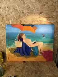 Buy Original Oil Painting Nude On Reclining Beach Deck Chair • 9.99£