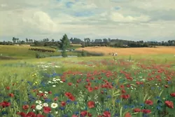 Buy Field With Poppies And Daisies 24 X 16 In Rolled Canvas Art Print Vintage Meadow • 74.65£