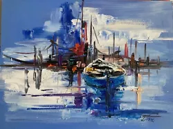Buy Landscape  Oil Painting Impressionist Dorothy Laz Boats Harbor • 99.74£