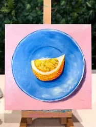 Buy Orange Slice Oil Painting On Canvas Realistic Fruit Plate Original Kitchen Art • 120£