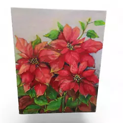 Buy Oil Original Still Painting On Canvas Size 20x16 Inches Red Poinsettia Signed • 81.03£