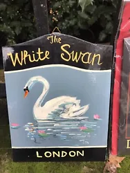Buy The White Swan Hand Painted  Pub Sign 10inch Wood Board Inn Bar 25cm Tavern • 15£