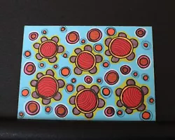 Buy Red And Blue Blobs  Retro Original ACEO Art Card Mixed Media Mini Artwork • 2.49£