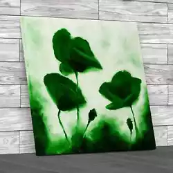 Buy Poppies Painting Square Green Canvas Print Large Picture Wall Art • 14.95£