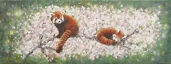 Buy Red Pandas In Cherry Blossom Landscape Wildlife Original Painting Andi J Lucas • 750£