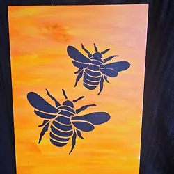 Buy A4 Unframed Acrylic Handpainted Canvas Original - Sunset Bees • 2.50£