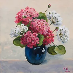 Buy Floral Acrylic Painting Original Art Geranium Flowers Flower Still Life Canvas • 99.22£