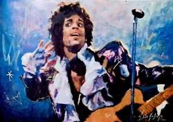 Buy Original Mario Mendoza Prince Oil Painting Purple Rain Doves Cry Electric Guitar • 695£