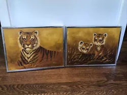 Buy Pair Of Vintage Tiger Paintings Signed REX 16-1/2 By 12-1/2 Inches Framed Cubs • 72.76£