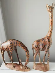 Buy Lot Of TWO Vintage Hand-Carved Wood Giraffe Sculpture Figures Kenya Africa 14  • 32.66£