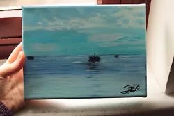 Buy Seascape Blue Oil Painting On Canvas - Small Size - Unframed Rolled Canvas • 30£