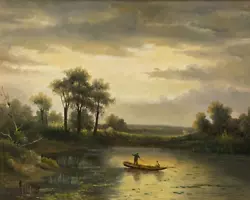 Buy Stunning E. Waly Antique Oil On Canvas Board Boating Lake Scene Ornate Frame • 160£