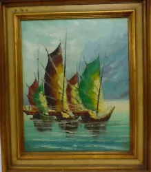 Buy Signed Framed Oil Painting Junk Ships  • 15£