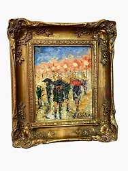 Buy Oil Painting Impressionist City Street Rain Scene European Gold Frame Art Signed • 138.02£