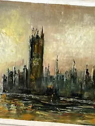Buy Large Old Painting London Skyline & Thames River Oil On Canvas • 185£