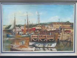 Buy Large Oil Painting On Canvas By N S Nathan 1973 Fishing Harbour Scene  • 74.99£