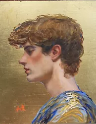 Buy Original Oil Painting-Klimt Style Young Man Portrait On Gold Leaf. Ready Framed. • 345£