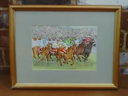Buy Vintage 1990s Framed Watercolour Painting Of Racehorses & Jockeys Racing -Signed • 30£
