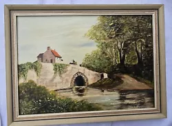 Buy Vintage Signed Painting In Frame Scene Trees Bridge House Horse And Cart Art • 220£