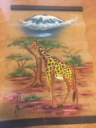 Buy Africa Giraffe Canvas Local Painted Kilamenjaro Signed Ouimbo 1999 Local Artist • 24.80£