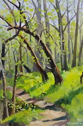 Buy Original Oil Painting LANDSCAPE  Spring FOREST,  Trees On Canvas 12 X 8 In • 60.36£