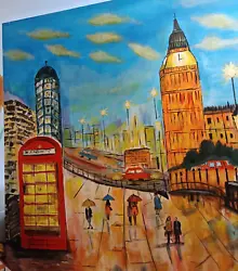 Buy Original On Canvas, London Big Ben Home Decor Acrylic Painting, 90 By 90 Cm • 148.77£