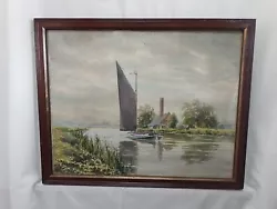 Buy Norfolk Broads Wherry & Landscape Antique Original Watercolour Vintage Painting • 98£
