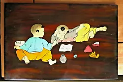 Buy CHINESE LACQUER WOOD PAINTING - CHILDREN WRITING 30 Cm X 20 Cm • 29.99£