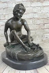 Buy Fine Genuine Bronze Sculpture Of A Young Sitting Boy Nude- Jean Baptiste • 139.32£