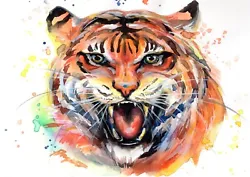 Buy Tiger Original Watercolor Animal Painting 8х11  Wild Animals By Anne Gorywine • 29.03£