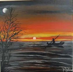 Buy Original On Canvas, Sunset Le Landscape Home Decor Acrylic Painting, 20 By 20 Cm • 10.77£