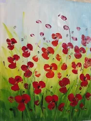 Buy Red Poppies Flowers Large Oil Painting Canvas Art Floral Flower Minimal Original • 21.95£