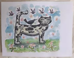 Buy Original Art Watercolour Painting Cat With Butterflies Signed Georgina Scott • 8£