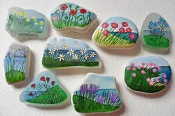Buy Hand Painted Sea Glass Beach Pottery Fridge Art Magnet Gifts - Flowers Seascape • 8.95£