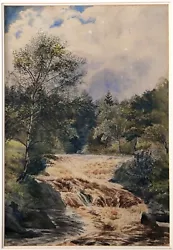 Buy English School Original Antique Watercolour Painting River & Waterfall Landscape • 131£