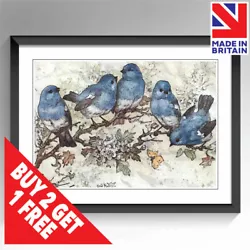 Buy Blue Birds Painting Art Framed & Unframed Print Poster Wall Art A3 A4 A5 Sizes • 3.48£
