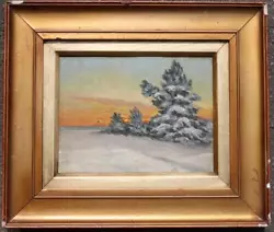 Buy Antique Oil - Winter Landscape At Sunset • 9.95£