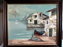 Buy Vintage Original Oil On Canvas Of Mediterranean Fishing Village + Sailing Boats • 70.80£