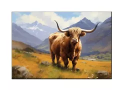 Buy Scottish Highland Cattle Oil Painting  Printed On Canvas-Home Wall Decor-IV • 6.77£