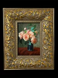 Buy Original Miniature Oil Painting Antique Style Flowers With Ornate Gold Frame • 79£