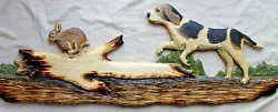 Buy Wood  Carving BEAGLE CHASING A RABBITR Chainsaw Cabin Decor Wall Art  Carved Cub • 225.13£